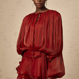 fırfırlı mini kırmızı elbise