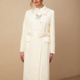 Eternal Grace Beyaz Kuşaklı Uzun Kaban