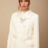 Eternal Grace Beyaz Kuşaklı Uzun Kaban