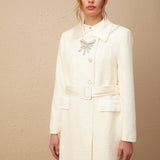 Eternal Grace Beyaz Kuşaklı Uzun Kaban