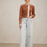 Taş İşlemeli Fırfırlı Örgü Hırka