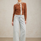 Taş İşlemeli Fırfırlı Örgü Hırka