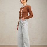 Taş İşlemeli Fırfırlı Örgü Hırka