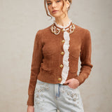 Taş İşlemeli Fırfırlı Örgü Hırka