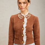 Taş İşlemeli Fırfırlı Örgü Hırka