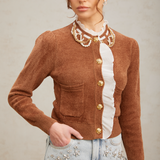 Taş İşlemeli Fırfırlı Örgü Hırka