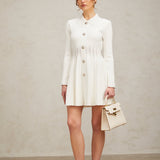 Beyaz Pileli Triko Mini Elbise