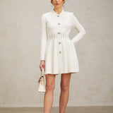 Beyaz Pileli Triko Mini Elbise