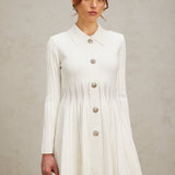 Beyaz Pileli Triko Mini Elbise