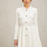 Beyaz Pileli Triko Mini Elbise