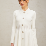 Beyaz Pileli Triko Mini Elbise