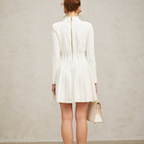 Beyaz Pileli Triko Mini Elbise