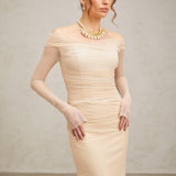 Elegance Aura Omuz Dekolteli Tül Uzun Elbise