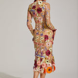 Çiçek Desenli Tül Midi Elbise