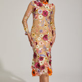 Çiçek Desenli Tül Midi Elbise