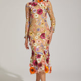 Çiçek Desenli Tül Midi Elbise