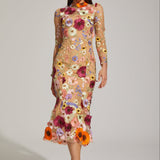 Çiçek Desenli Tül Midi Elbise