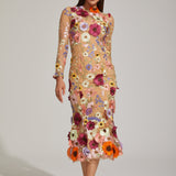 Çiçek Desenli Tül Midi Elbise