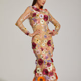 Çiçek Desenli Tül Midi Elbise