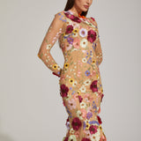 Çiçek Desenli Tül Midi Elbise