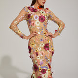 Çiçek Desenli Tül Midi Elbise