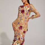 Çiçek Desenli Tül Midi Elbise