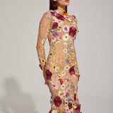 Çiçek Desenli Tül Midi Elbise