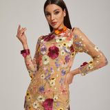 Çiçek Desenli Tül Midi Elbise