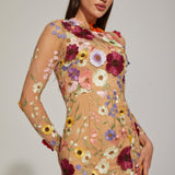 Çiçek Desenli Tül Midi Elbise