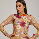 Çiçek Desenli Tül Midi Elbise