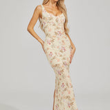 Çiçek İşlemeli Maxi Elbise