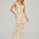 Çiçek İşlemeli Maxi Elbise