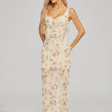 Çiçek İşlemeli Maxi Elbise