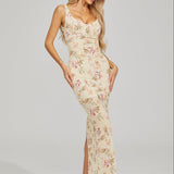 Çiçek İşlemeli Maxi Elbise