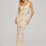 Çiçek İşlemeli Maxi Elbise