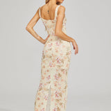 Çiçek İşlemeli Maxi Elbise