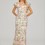 Çiçek İşlemeli Maxi Elbise