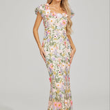 Çiçek İşlemeli Maxi Elbise