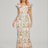Çiçek İşlemeli Maxi Elbise