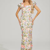 Çiçek İşlemeli Maxi Elbise