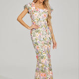 Çiçek İşlemeli Maxi Elbise