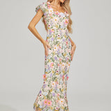 Çiçek İşlemeli Maxi Elbise