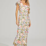 Çiçek İşlemeli Maxi Elbise