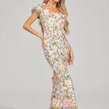 Çiçek İşlemeli Maxi Elbise