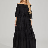 Omzu Açık Dantel Maxi Elbise