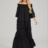 Omzu Açık Dantel Maxi Elbise