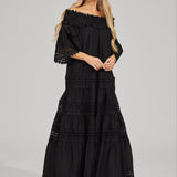 Omzu Açık Dantel Maxi Elbise