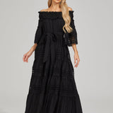 Omzu Açık Dantel Maxi Elbise