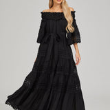 Omzu Açık Dantel Maxi Elbise