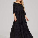 Omzu Açık Dantel Maxi Elbise